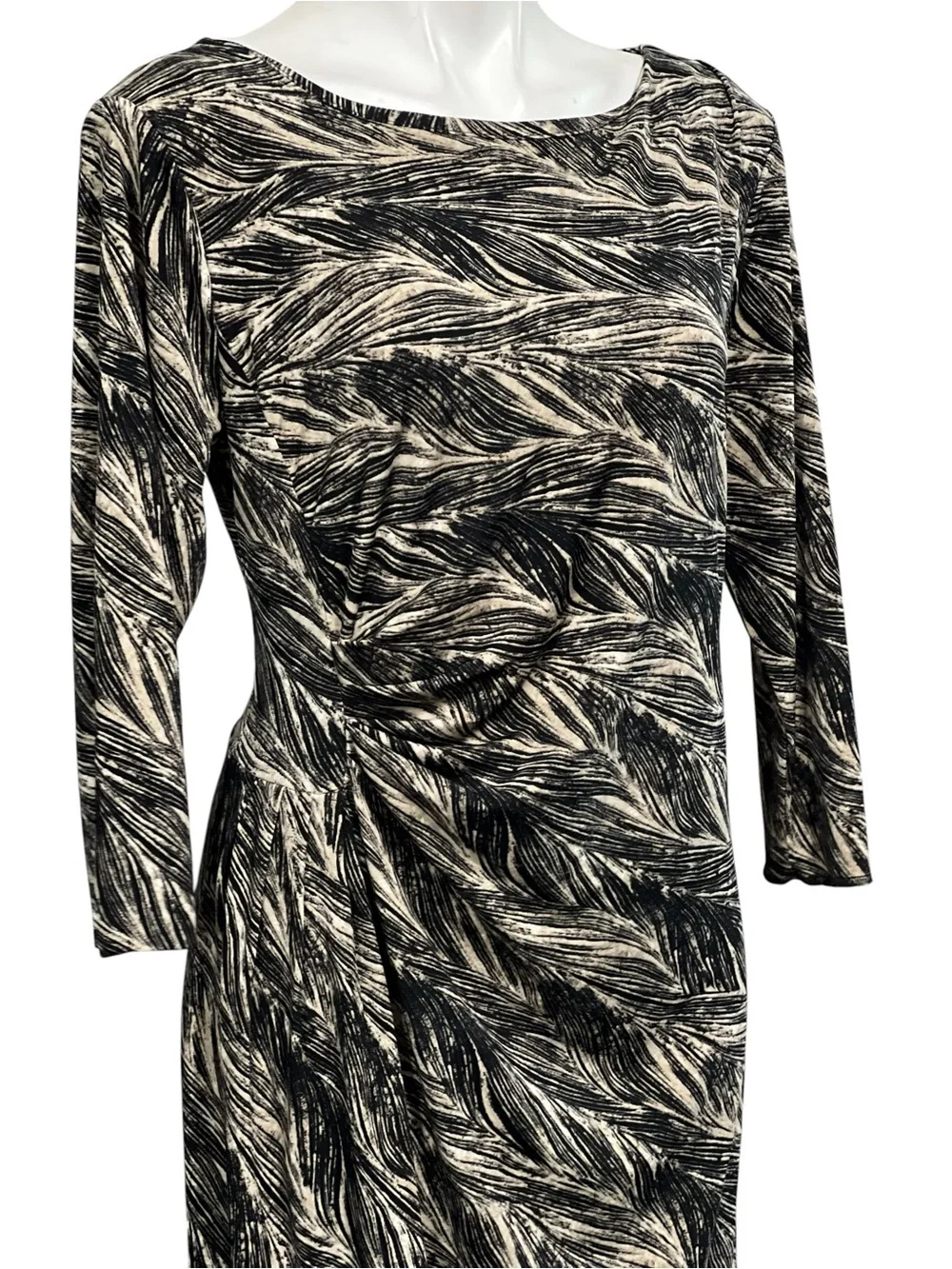 Anne Klein dress XL/16 brown/cream‎ 3/4-Sleeve Boatneck faux wrap office church